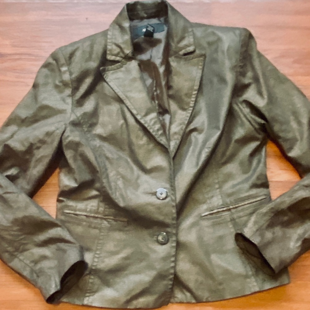 Alfani Bronze Distress Button Front Leather Blazer